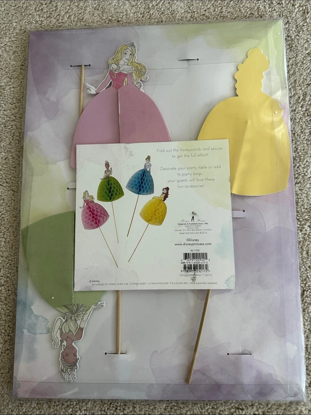 Disney Princess Honeycomb Cupcake Picks - Pink, Yellow, Green